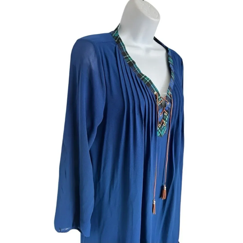 NY COLLECTION Women's Long-Sleeve Peasant Dress with Pleated Collar Size M